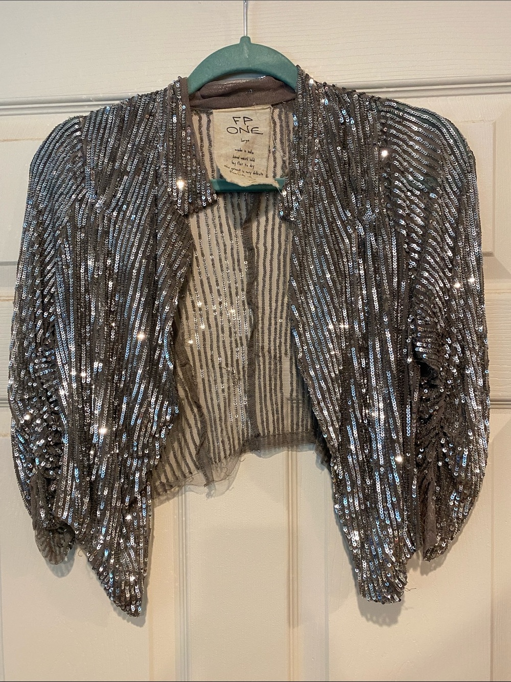 Free People Silver Sequin Cropped Blazer